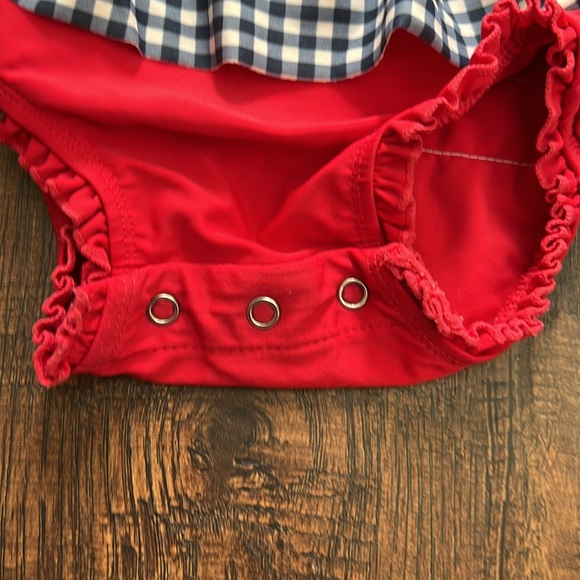 Ruffle Butts Americana gingham peplum rashguard toddler girl swimsuit - Picture 2 of 8